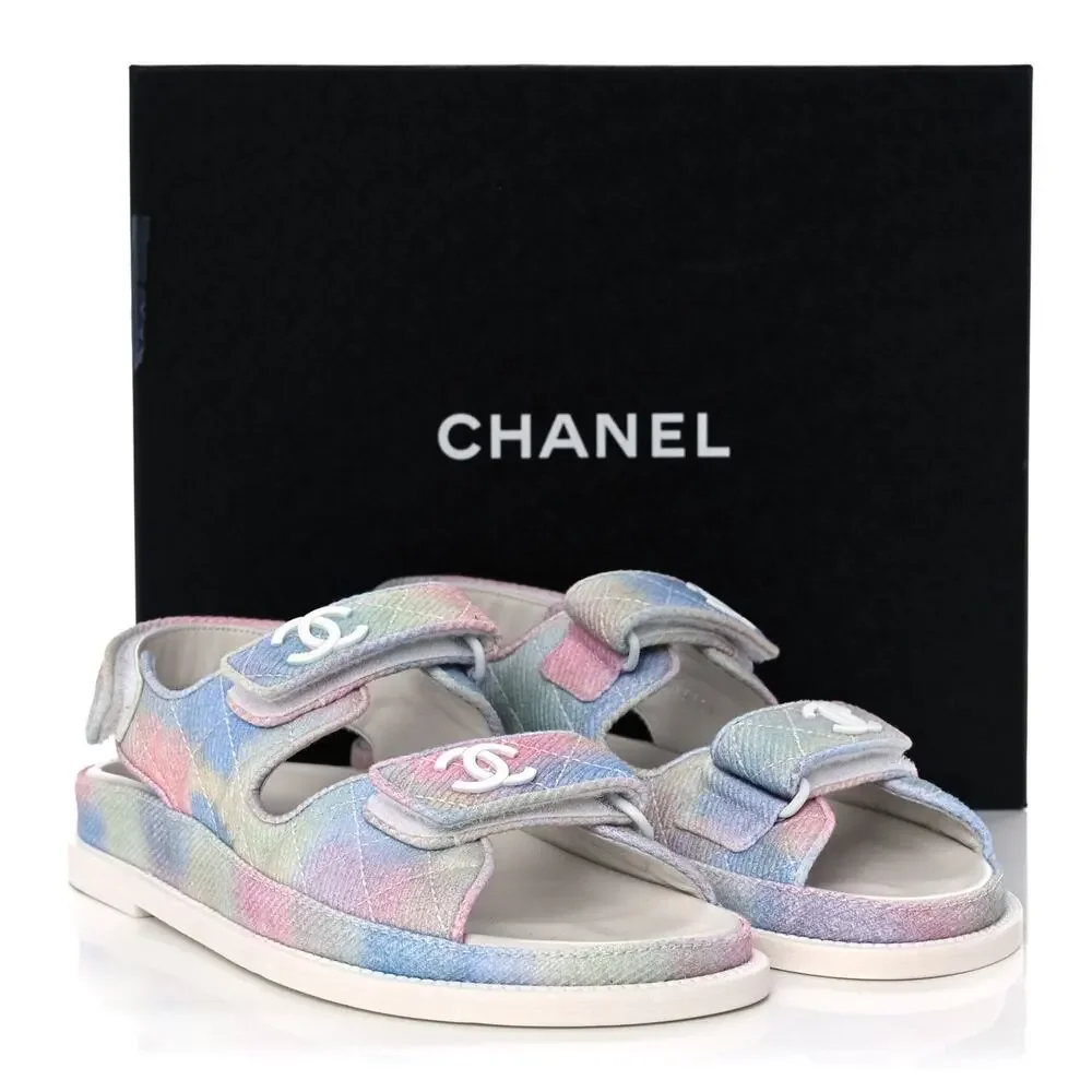 Chanel CC Logo Rainbow Quilted Slingback Dad Sandals Shoes 41.5 NIB